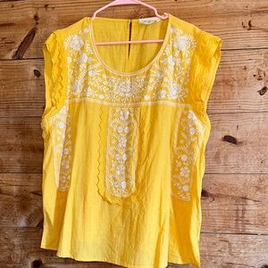 Savannah Jane Yellow Embroidered Sleeveless Top